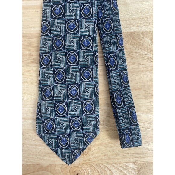 Ermenegildo Zegna Other - ERMENEGILDO ZEGNA Silk Necktie ITALY Luxury Geometric Blue Black White Teal